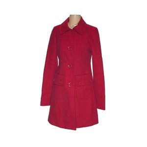 Long Red Wool Pea Coat, Large.